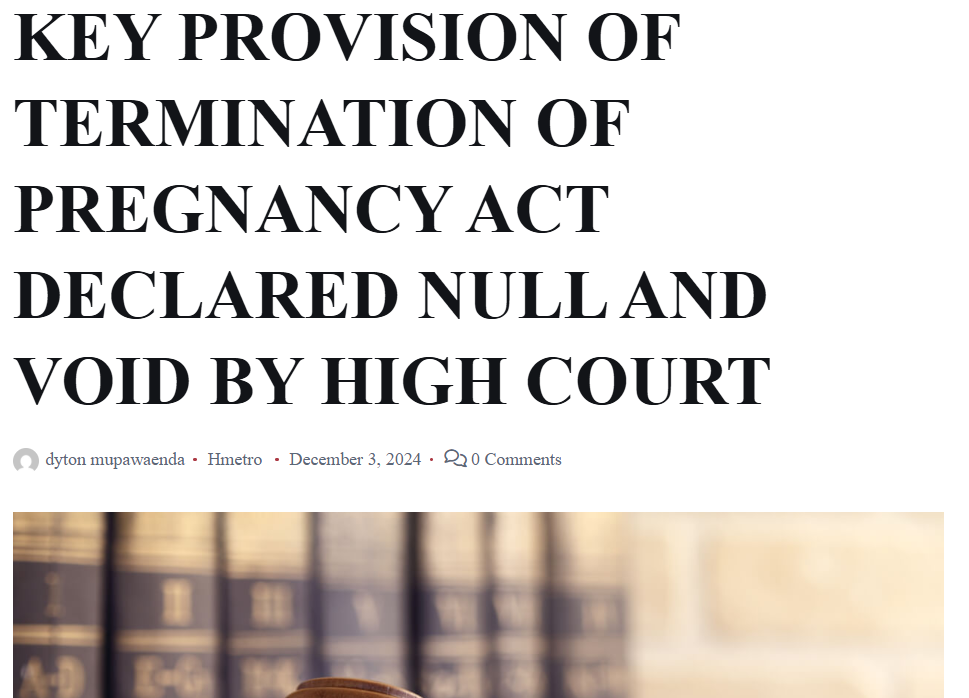 Key Provision of Termination of Pregnancy Act Declared Null and Void by High Court