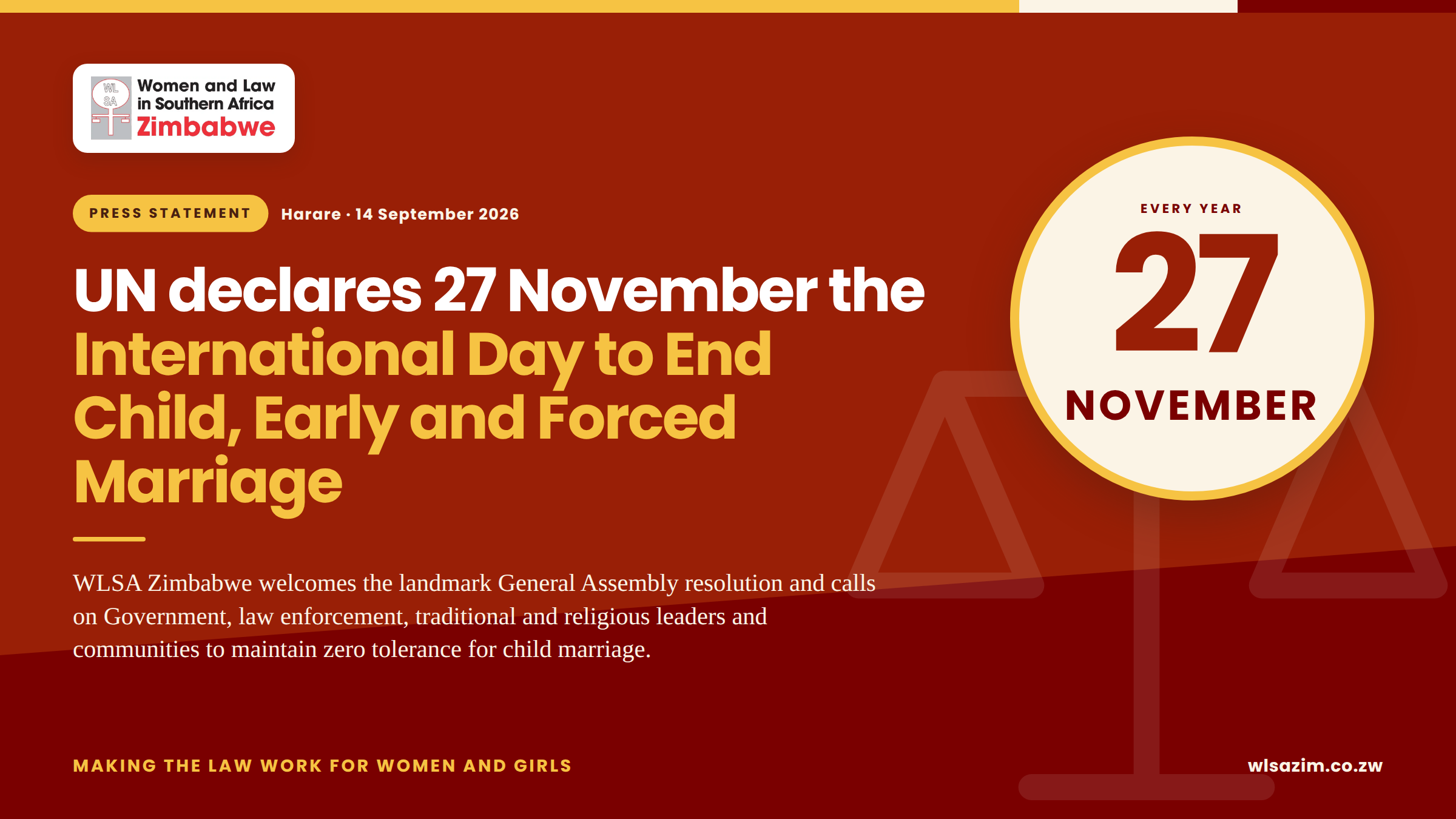 WLSA Welcomes UN Day to End Child, Early and Forced Marriage